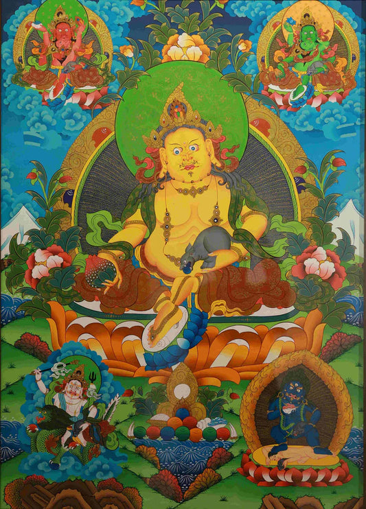 Hand-Painted Yellow Jambhala Thangka