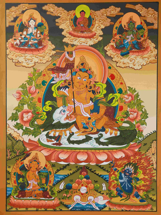 This Hand-Painted Yellow Dzambhala Thangka Hides a Dual Blessing Code: Wealth + Spiritual Protection