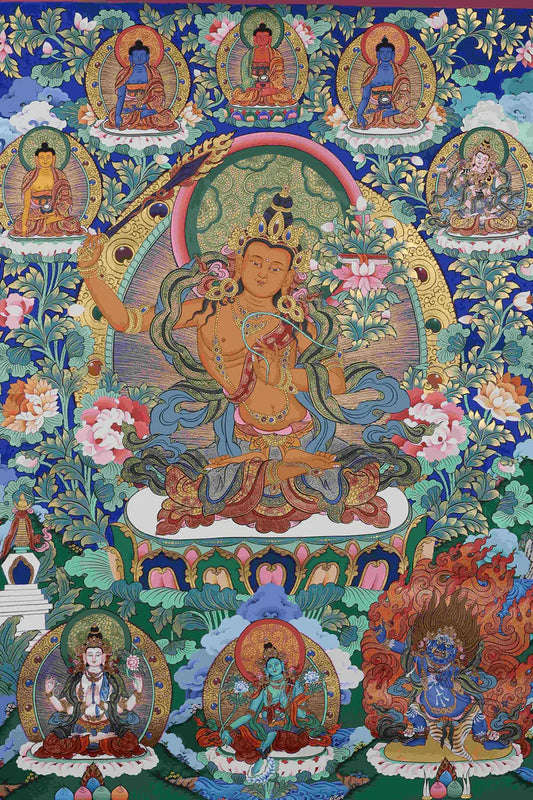 This Hand-Painted Manjushri Thangka Hides a Life Clarity Talisman: “Wisdom to Cut Delusion + All-Round Growth”