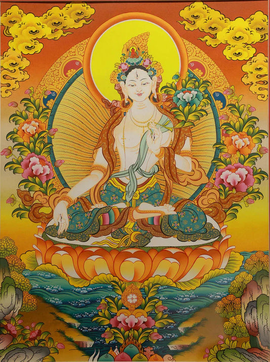 Hand-Painted White Tara Thangka