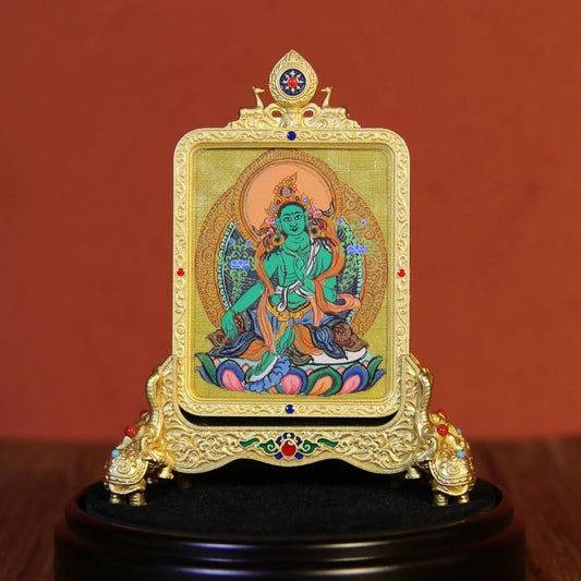 Tibetan Buddhist Hand-Painted Thangka Pendant – Green Tara Sacred Art from Tibet