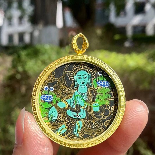 tibetan-buddhist Green Tara Small Thangka Gau Box Pendant Jewelry Tibetan Buddhist Jewelry