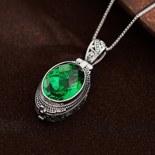 tibetan-buddhist Green Zircon Silver Gau Box Pendant Jewelry Tibetan Buddhist Jewelry
