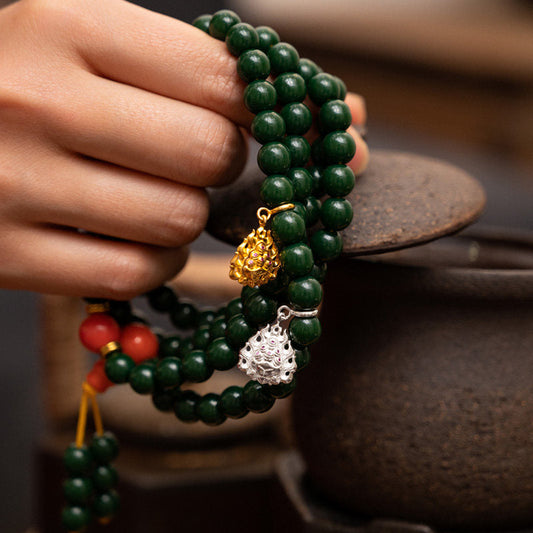 Tibetan-Buddhist Silver Mani Jewel: Gem-Inlaid Jewelry Tibetan Buddhist Jewelry