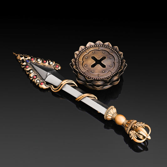 Tibetan Buddhist 16cm Handcrafted Manjushri Sword Brass White Copper - Ritual Implements Art