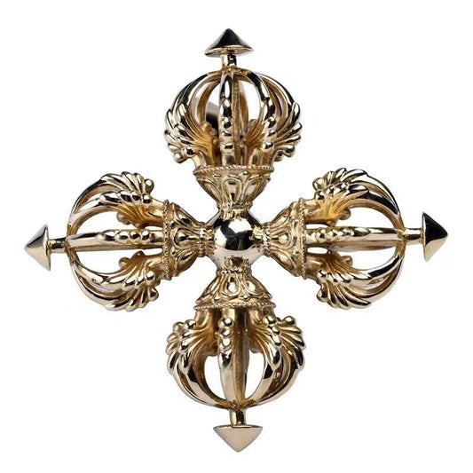 Tibetan-Buddhist Brass Nine-Prong Cross Vajra | Handcrafted