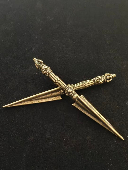 14.2cm Brass Phurba Vajra Tibetan Buddhist Ritual Implement