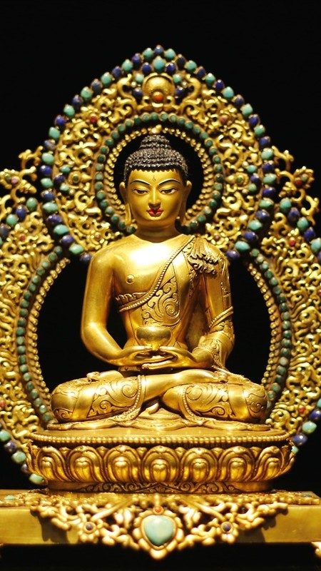 Tibetan-Buddhist Gilded Amitabha Buddha Statue, Purple Copper, Handcrafted Art