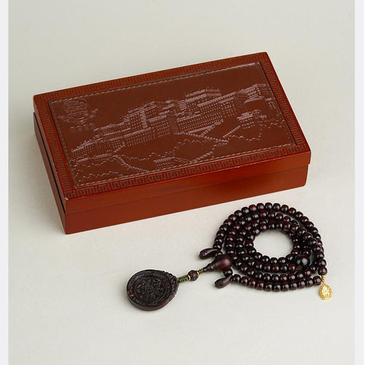 Tibetan Buddhist Red Sandalwood Eight Trigrams Necklace | Handmade with 18K Gold & Copper