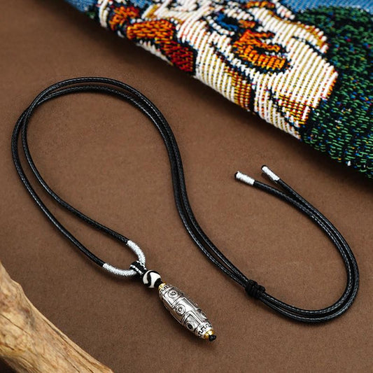 Tibetan Buddhist Copper Nine Eye Bead Pendant Handcrafted with Tian Zhu, Tiger Tooth, and Agate