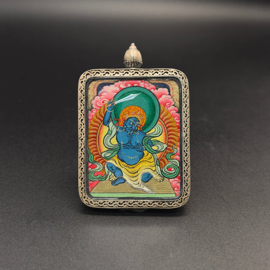 3.5x4.5cm Hand-Painted Tibet Red Cloud Acala (不动明王) Buddhist Pendant with 925 Silver: Tibetan Buddhist Jewelry