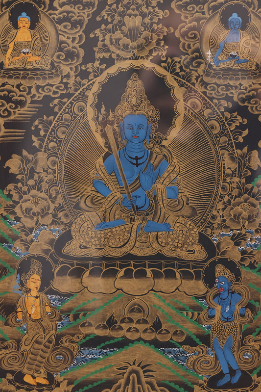 Handpainted Tibetan Buddhist Akashagarbha Wisdom & Merit Thangka