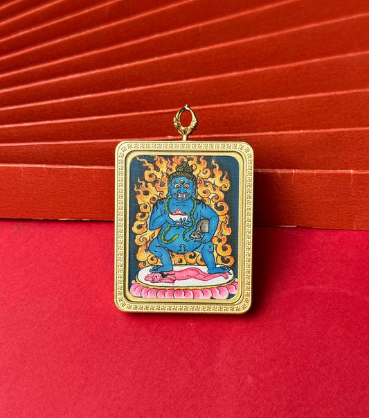 3.5x4.5cm Hand-Painted Nepal Black Jambhala (黑财神) Buddhist Pendant: Instant Tibetan Buddhist Jewelry