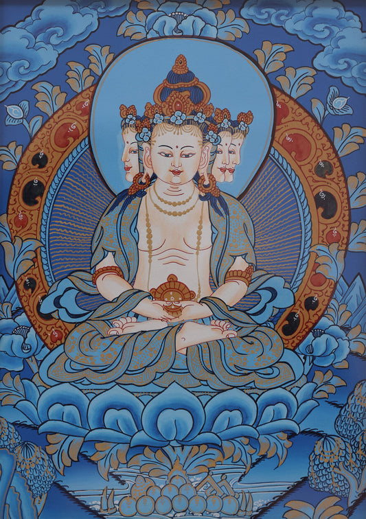 Nepalese Blue Thangka of Vairocana Buddha: Esoteric Tibetan Buddhism’s Intimate Dharmakaya Art (20×30cm Mineral Pigment Hand-Painted Analysis)