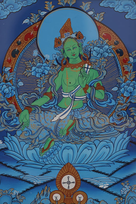 The Emerald Compassion in Blue Thangka