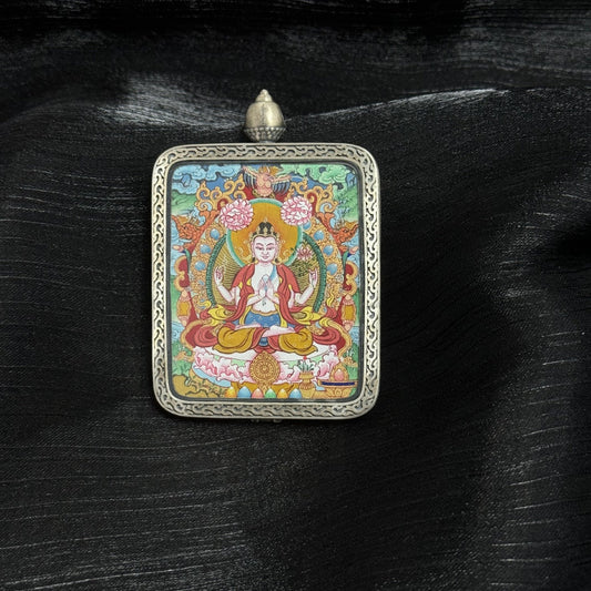 4x5cm Menri Four-Armed Avalokiteshvara Buddhist Pendant: The Embodiment of Great Tibetan Buddhist Jewelry