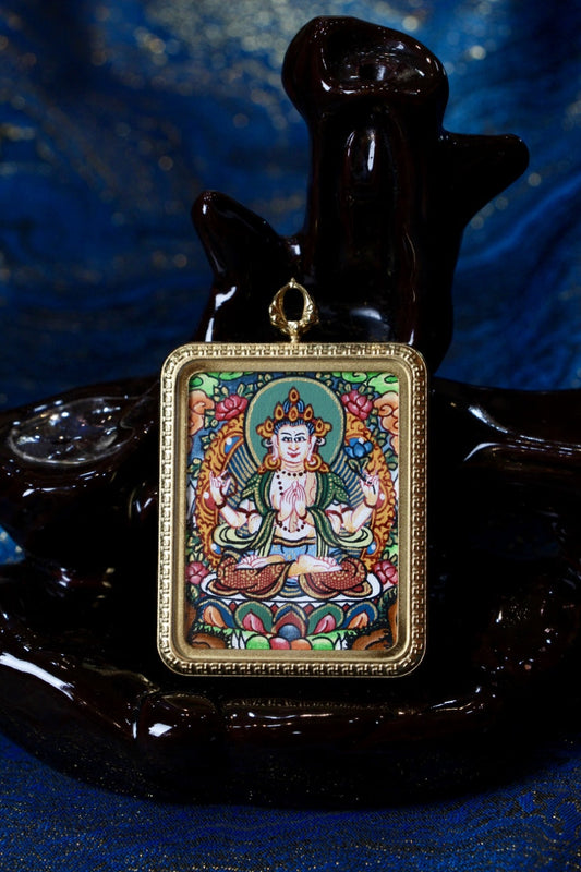Four-Armed Avalokiteshvara Buddhist Pendant | Nepalese Handmade Tibetan Buddhist Gau Tibetan Buddhist Jewelry