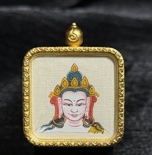 2x2cm Hand-Painted Tibet Four-Armed Avalokiteshvara Buddhist Pendant: Great Compassion Tibetan Buddhist Jewelry
