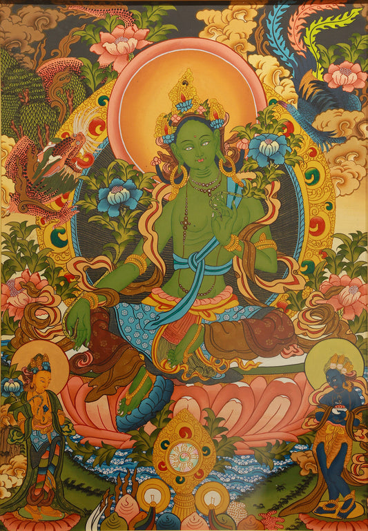 Nepalese Hand-Painted Green Tara Thangka: A Millennium of Fusion Between Tibetan Buddhism Tibetan Buddhist Thangka Painting
