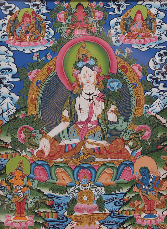 Hand-Painted Tibetan Buddhist Thangka The Faith and Artistic Symbolism of the Long Life Trinity I. Core Theme: The Long Life Trinity and the Aspiration for Longevity