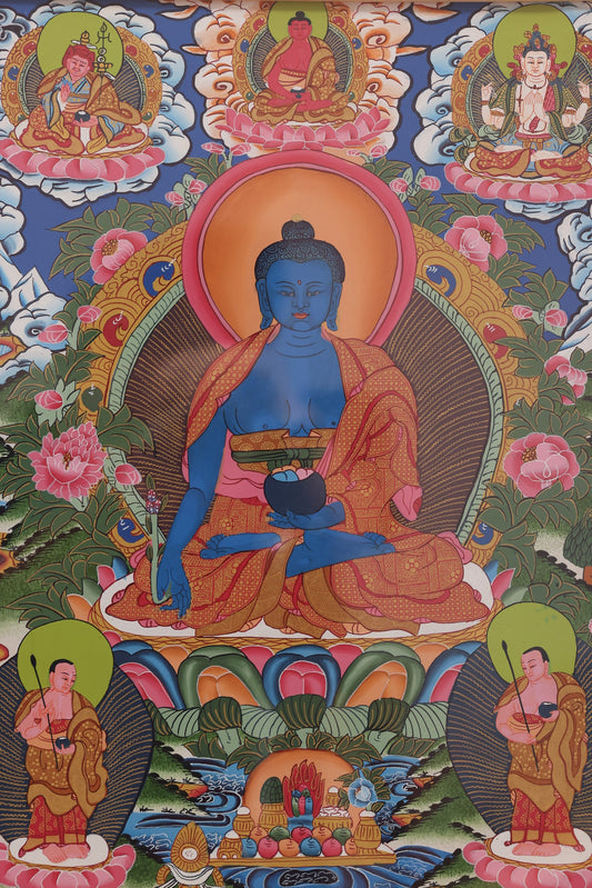 Blog Post: The Serene Realm of Medicine Buddha: Exploring Tibetan Buddhist Pure Glass World Thangkas