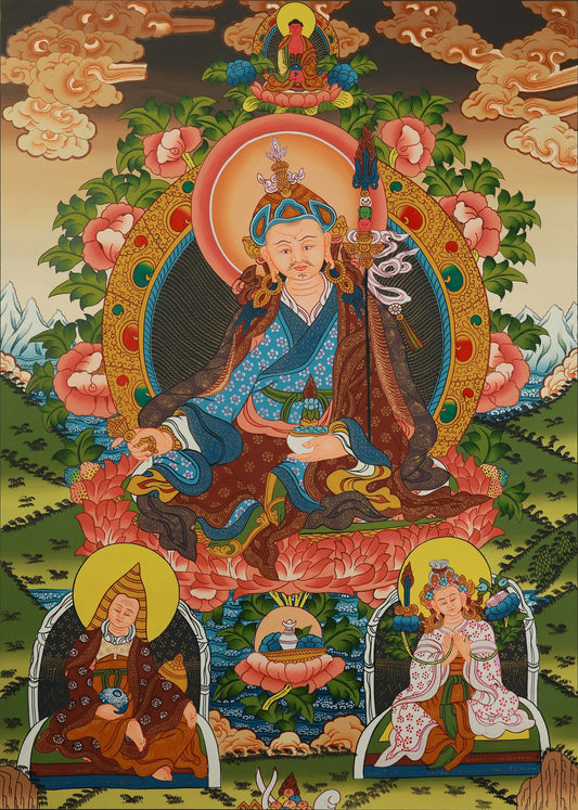 Hand-Painted Tibetan Thangka: The Spiritual Dimensions and Artistic Texture of Guru Padmasambhava’s Refuge Field