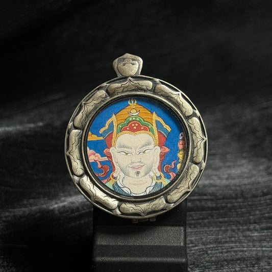 2.5x2.5cm Hand-Painted Tibet Padmasambhava (Guru Rinpoche) Buddhist Pendant: Wisdom Tibetan Buddhist Jewelry