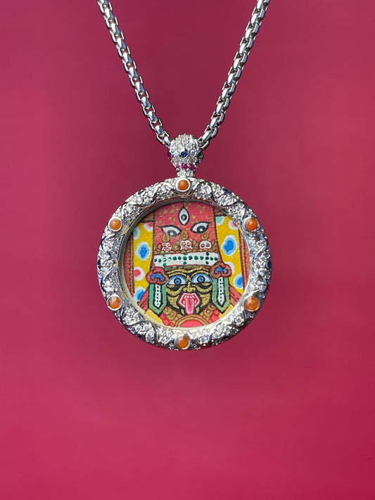 2cm Red Shridevi (红扎基拉姆) Nepal Buddhist Pendant with Jewellery Copper Casing: Female Tibetan Buddhist Jewelry