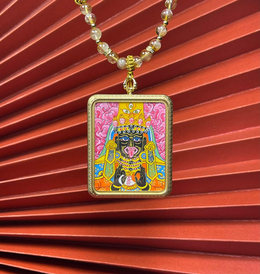 4x5cm Hand-Painted Nepal Pink Shachilama (粉色扎基拉姆) Buddhist Pendant with Hand-Designed Tibetan Buddhist Jewelry
