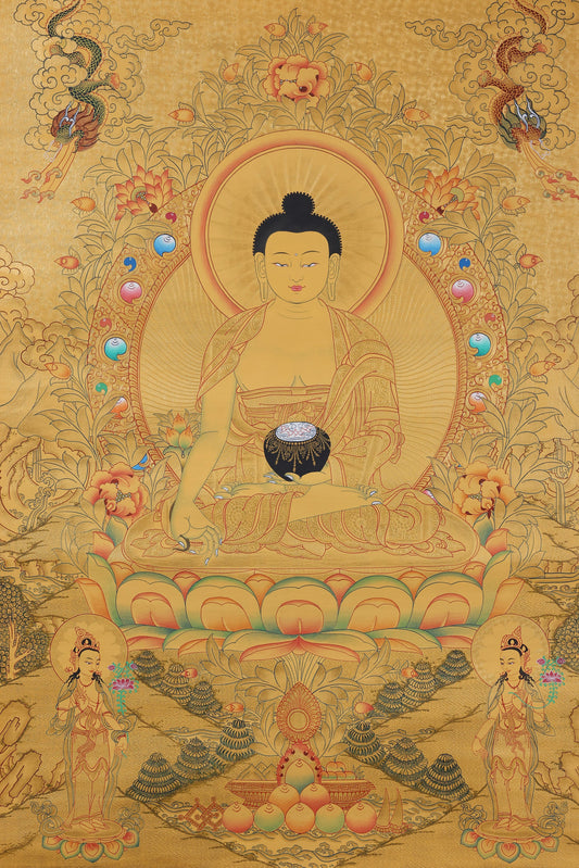 Authentic Tibetan Buddhist Culture Shakyamuni Buddha Enlightenment Gold Thangka
