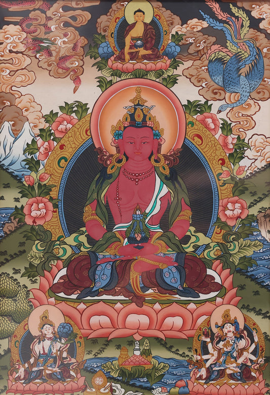 A Crimson Mandala of Life and Blessings: Cultural and Artistic Decoding of the Longevity Buddha Thangka