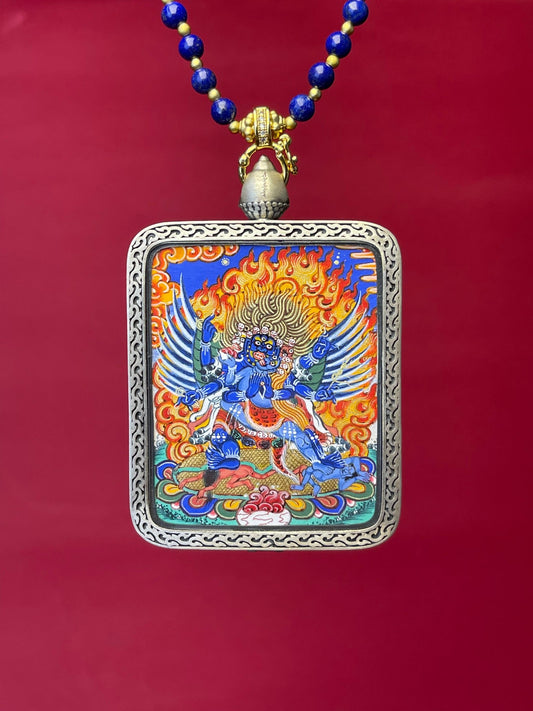 3.5x4.5cm Vajrakilaya (普巴金刚) Tibet Buddhist Pendant with Copper Casing: Subdue Obstacles Tibetan Buddhist Jewelry