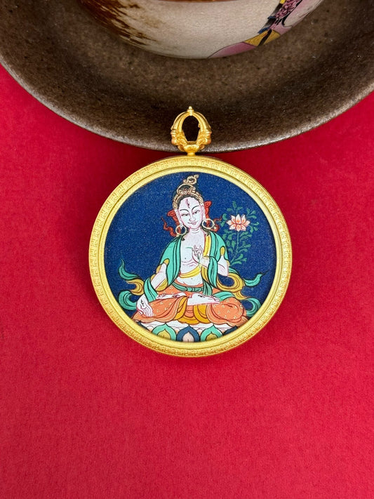 3.5cm Hand-Painted Tibet Bold White Tara (白度母) Buddhist Pendant: Rescue Eight Tibetan Buddhist Jewelry