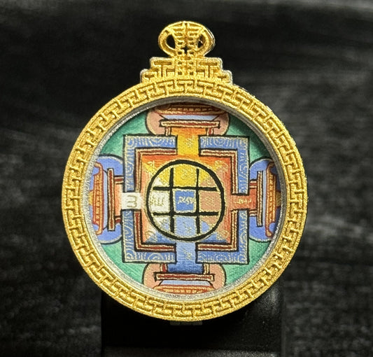 2.5x2.5cm Hand-Painted Tibet Yamantaka (Vajrabhairava) Mandala Buddhist Pendant: Wisdom Tibetan Buddhist Jewelry