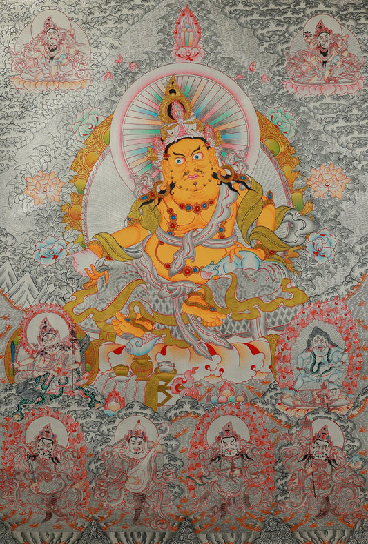 Tibetan Buddhist Yellow Jambhala Mandala Thangka: A Sacred Painting Revealing Wealth and Spiritual Practice