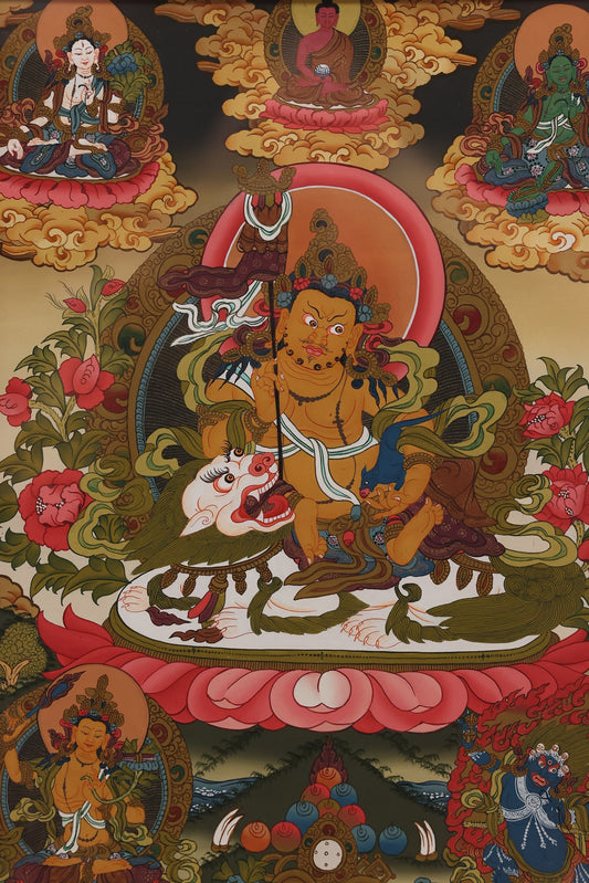 Tibetan Buddhist Hand-Painted Yellow Jambhala Thangka: Decoding the Art of Wealth and Wisdom Blessings