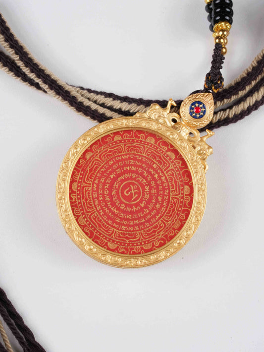Om Mani Padme Hum Heart Mantra Circular Thangka Pendant | Hand-Painted Tibetan Spiritual Amulet
