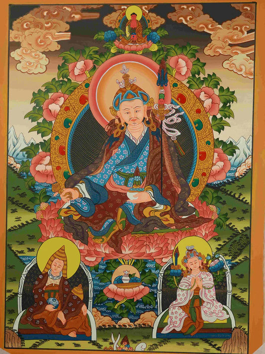 Hand-Painted Guru Rinpoche "Shijun Sanzun" Thangka: A Living Blessing of "Lineage & Protection" from Tibetan Buddhism