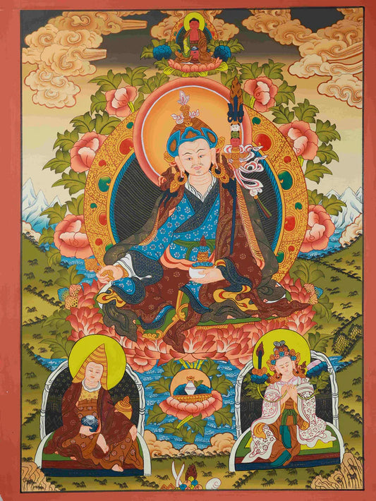 Hand-Painted Guru Rinpoche "Shijun Sanzun" Thangka
