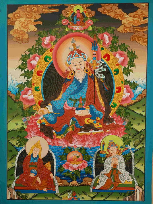 Hand-Painted Guru Rinpoche "Shijun Sanzun" Thangka: A Lineage Amulet of "Esoteric-Exoteric Transmission" from Tibet