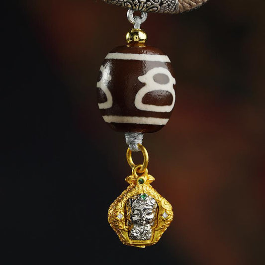 Authentic Dzi Bead Pendant - Genuine Agate & Copper Mala