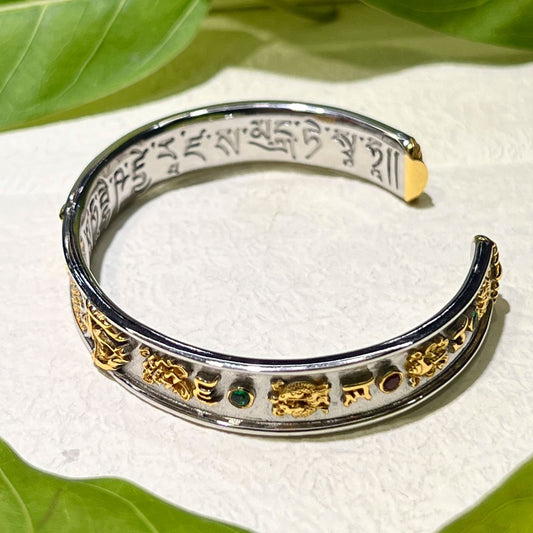Tibetan-Buddhist Gold Abacus Bangle: Sacrificial Items Tibetan Buddhist Jewelry