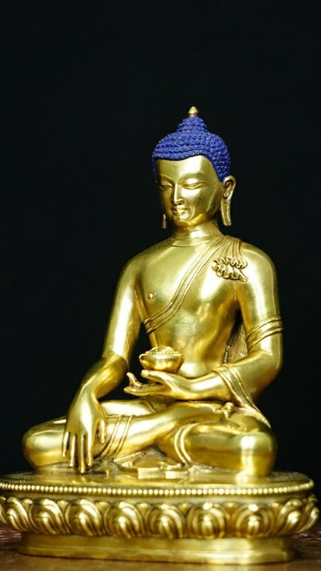 Tibetan-Buddhist Shakyamuni Buddha, Pure Hand-Painting, Gilded Statue