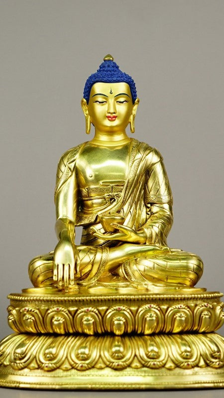Tibetan-Buddhist Shakyamuni Buddha Statue, Gold Leaf & Hand-Painted Art