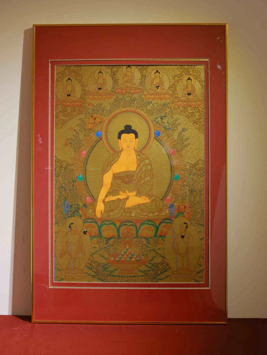 This Hand-Painted Gold-Background Shakyamuni Buddha Thangka