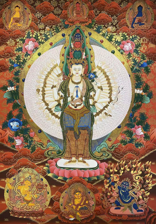 Hand-Painted Thousand-Armed Thousand-Eyed Avalokiteshvara Thangka