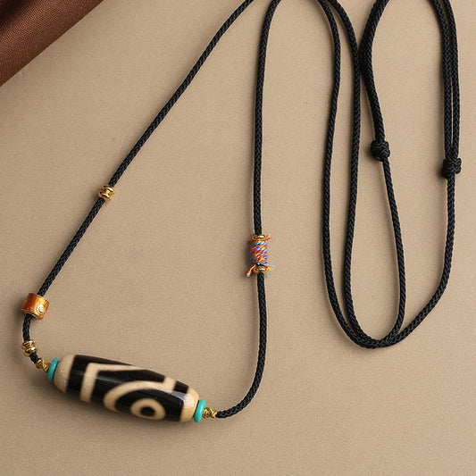 Two Eyes Dzi Pendant - Harmony & Love Agate Glass Mala