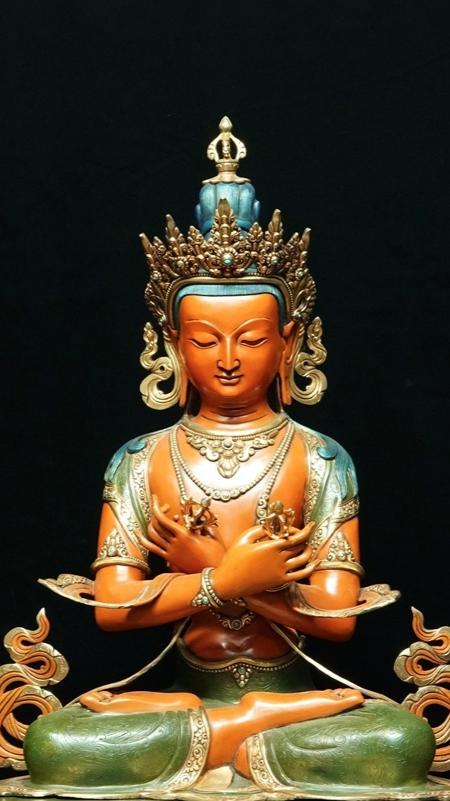 Tibetan-Buddhist Vajrapani Buddha Idol, Hand-Painted Copper Artwork