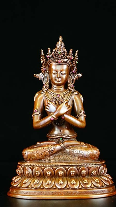Tibetan-Buddhist Vajrapani Buddha Statue, Copper & Mineral Paint