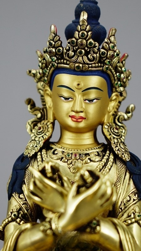 Tibetan-Buddhist Vajrapani Buddha Figurine, Copper & Mineral Pigments